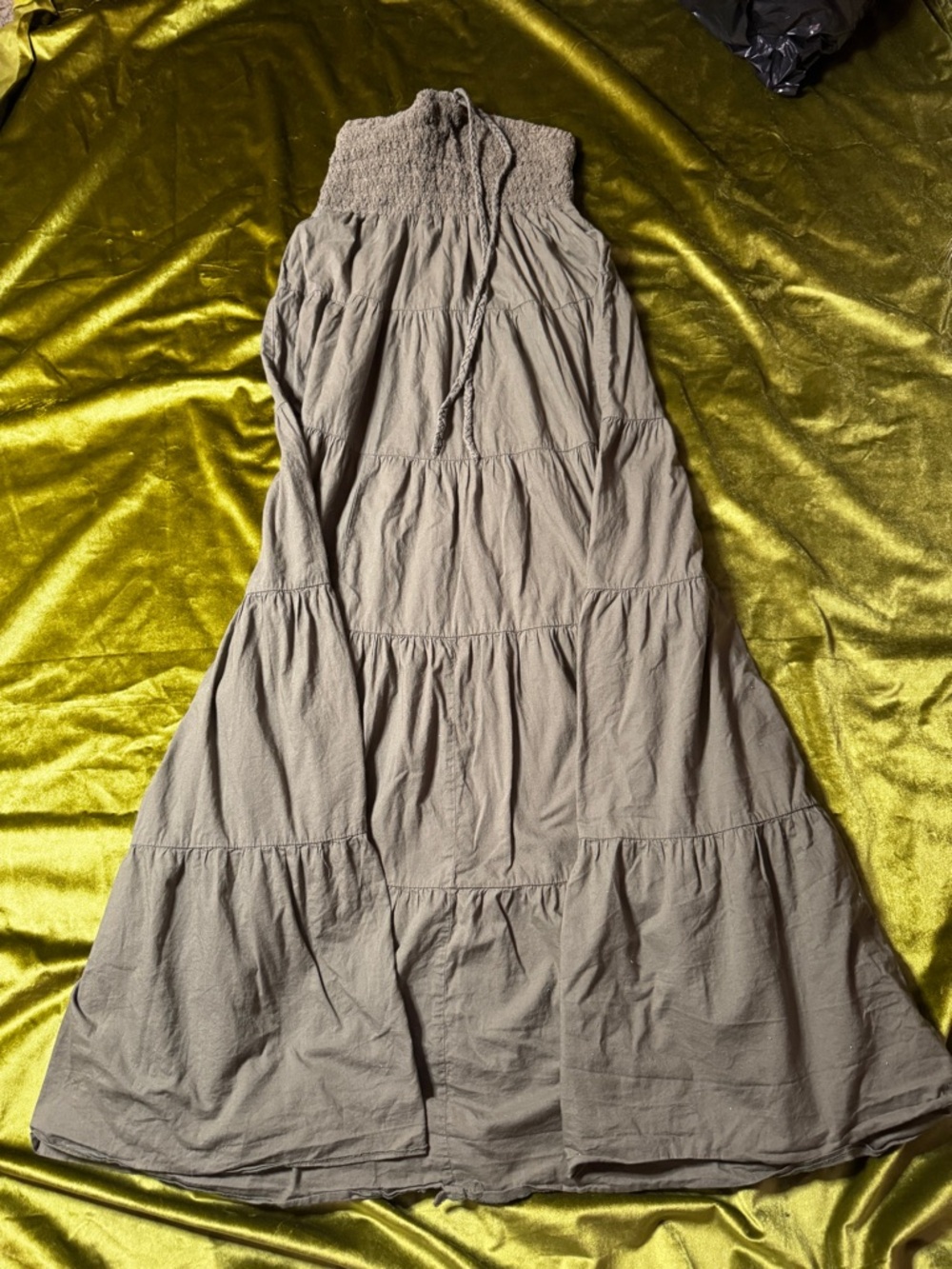 Smocked Waist Maxi Skirt in Taupe